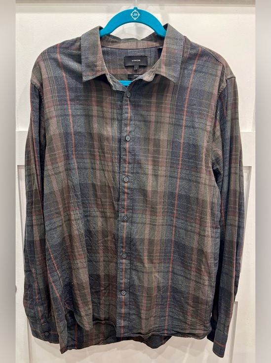 Vince Other - Vince Men's Plaid Button-Down Shirt - Olive, Brown & Gray